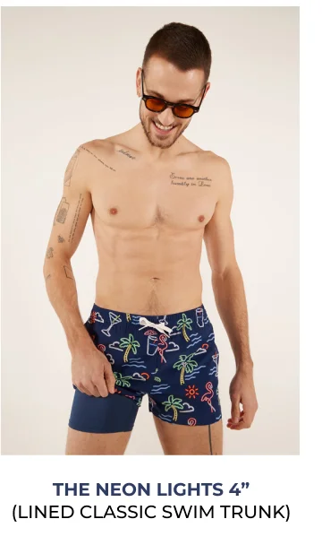 Lined Classic Swim Trunks: The Neon Lights 4"