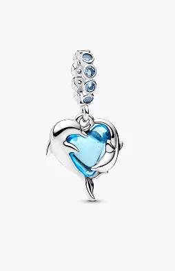 Blue Murano Glass Dolphins Dangle Charm
