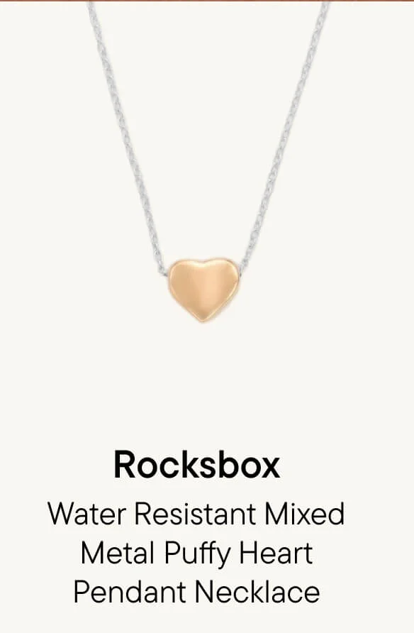 Water Resistant Mixed Metal Puffy Heart Pendant Necklace
