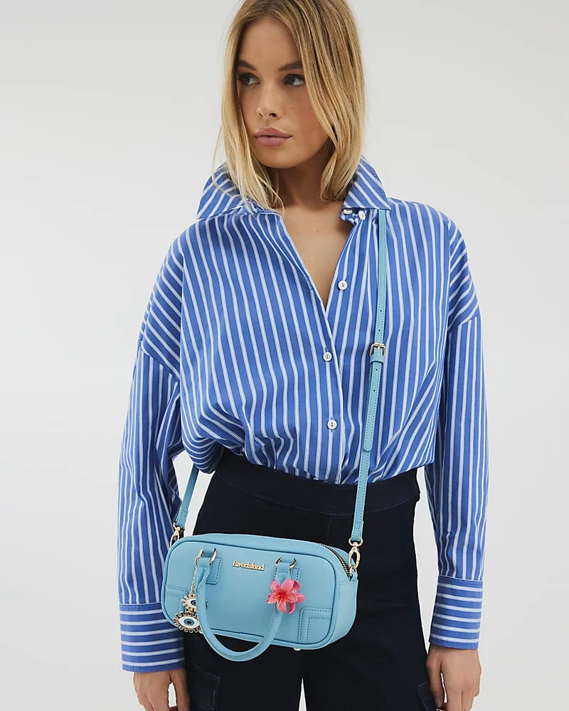 Womens Blue Rectangle Bowler Bag