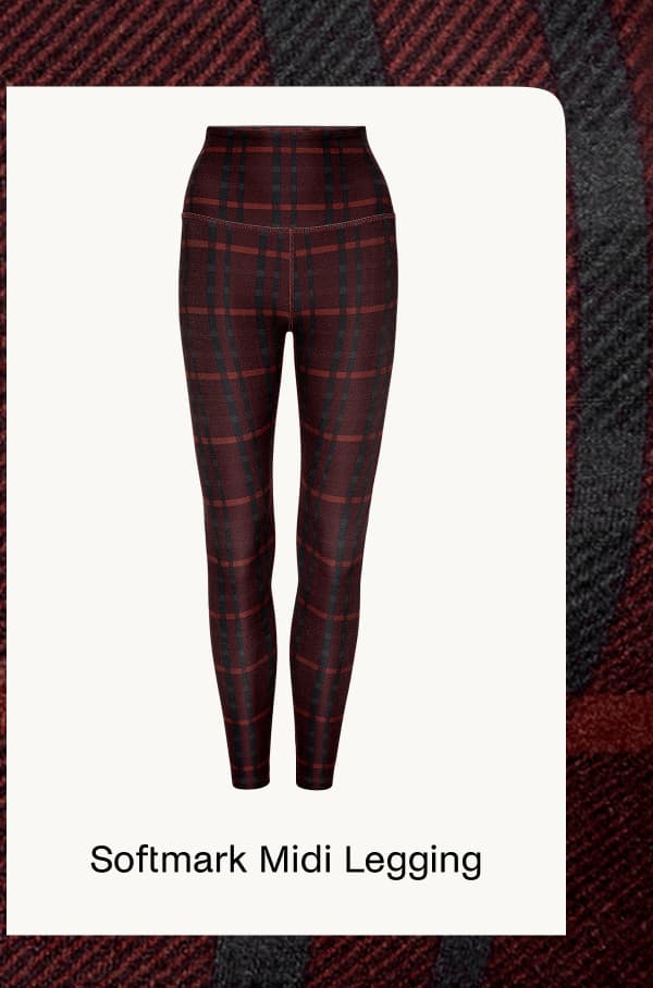 SoftMark High Waisted Midi Legging in Dark Cherry Preppy Plaid