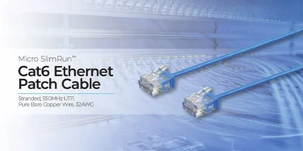 Micro SlimRun. Cat6 Ethernet Patch Cable. Stranded, 550MHz UTP, Pure Bare Copper Wire, 32AWG.