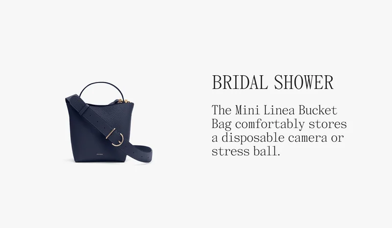Bridal Shower The Mini Linea Bucket Bag comfortably stores a disposable camera or stress ball.