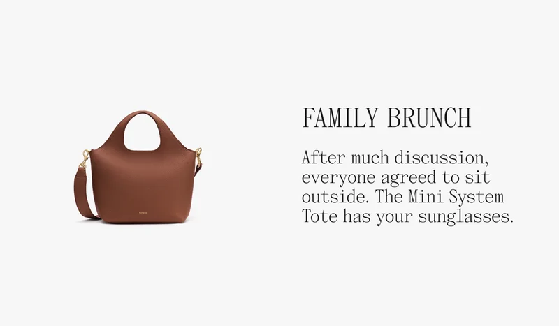 Family Brunch After much discussion, everyone agreed to sit outside. The Mini System Tote has your sunglasses.