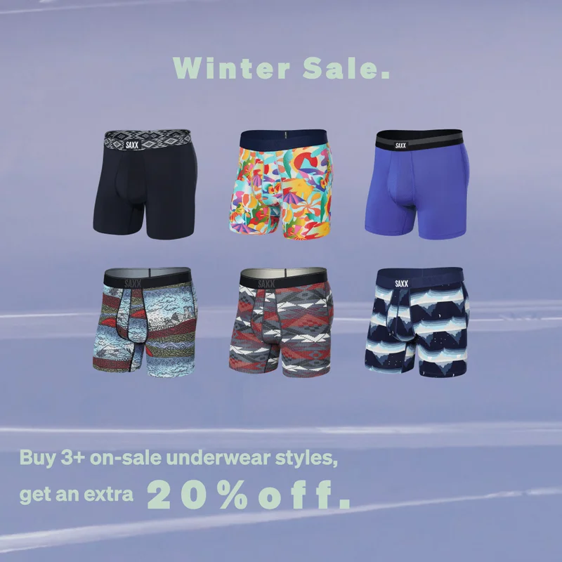 Winter Sale: Buy 3+ underwear styles for an extra 20% off.