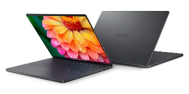 Two XPS 14 Laptop computers arranged back-to-back.