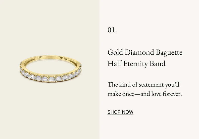 14k Solid Gold Diamond Baguette Half Eternity Band