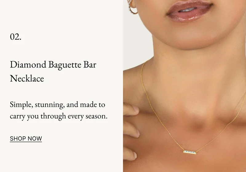 14k Solid Gold Diamond Baguette Bar Necklace
