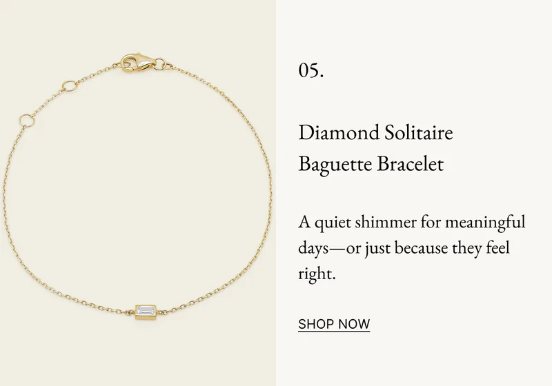 14k Solid Gold Diamond Solitaire Baguette Bracelet