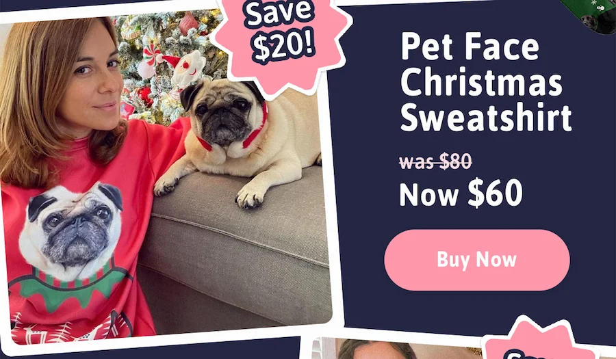 Pet Face Christmas Sweatshirt. Was $80. Now $60. Buy Now.