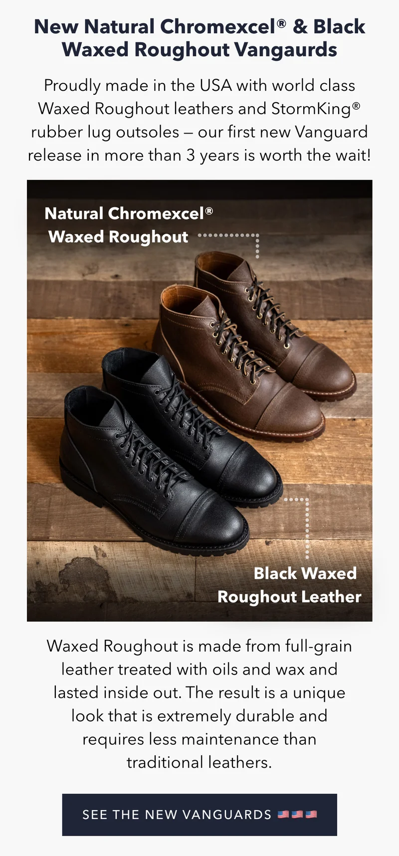 New Natural and Black Waxed Roughout Vanguard Boots