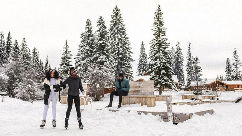 Image description: Family ice skating outside in the winter