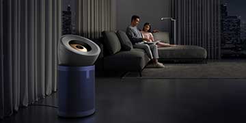 A Dyson purifying fan in a living room