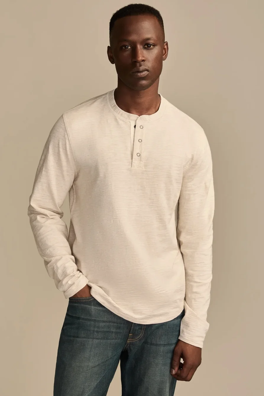 Image of Lucky Brand Slub Heather Henley - Men's Clothing Tops Tees Henley Shirt in Heather Oat