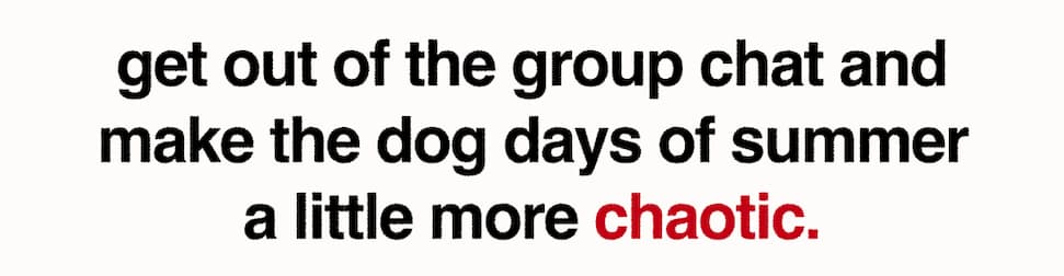 Get out of the group chat and make the dog days of summer a little more chaotic.