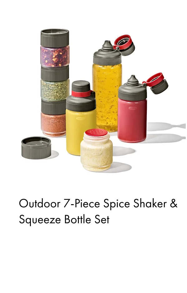 outdoor 7 piece spice shaker and squeeze bottle set