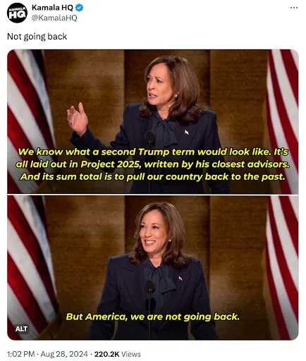 Tweet from Kamala HQ: We are not going back