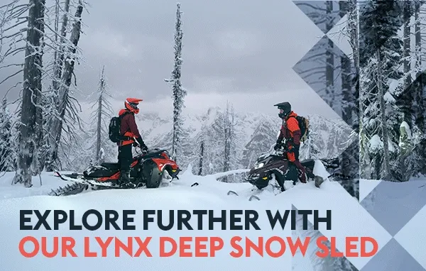 People riding their Lynx deep snow sleds