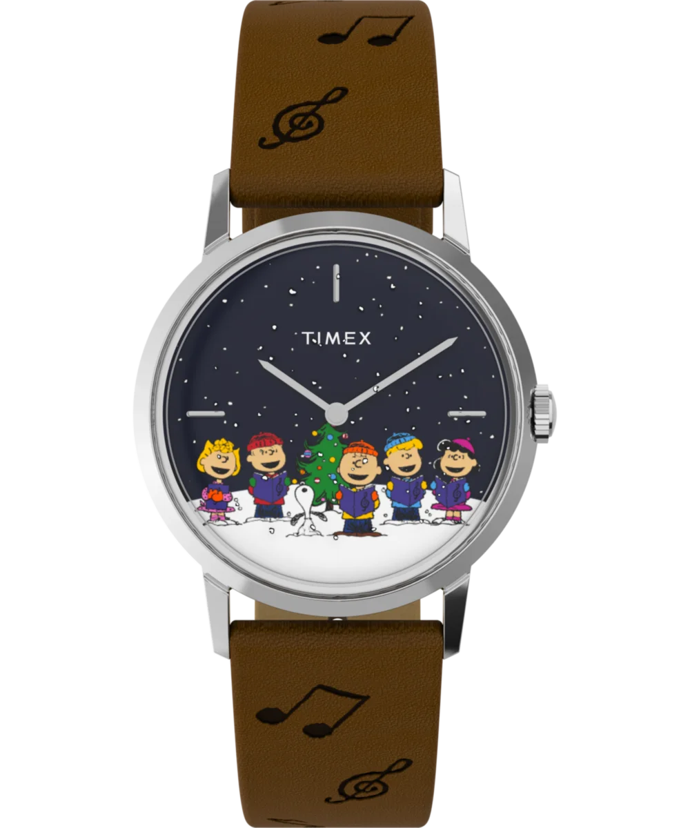 Image of Timex x Peanuts Marlin® Hand-Wound “The Gang Singing” 34mm Leather Strap Watch