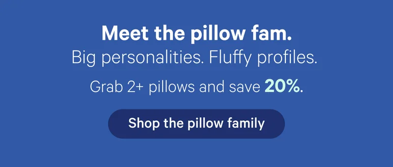 Meet the pillow fam. Big personalities. Fluffy profiles. Grab 2+ pillows and save 20%.