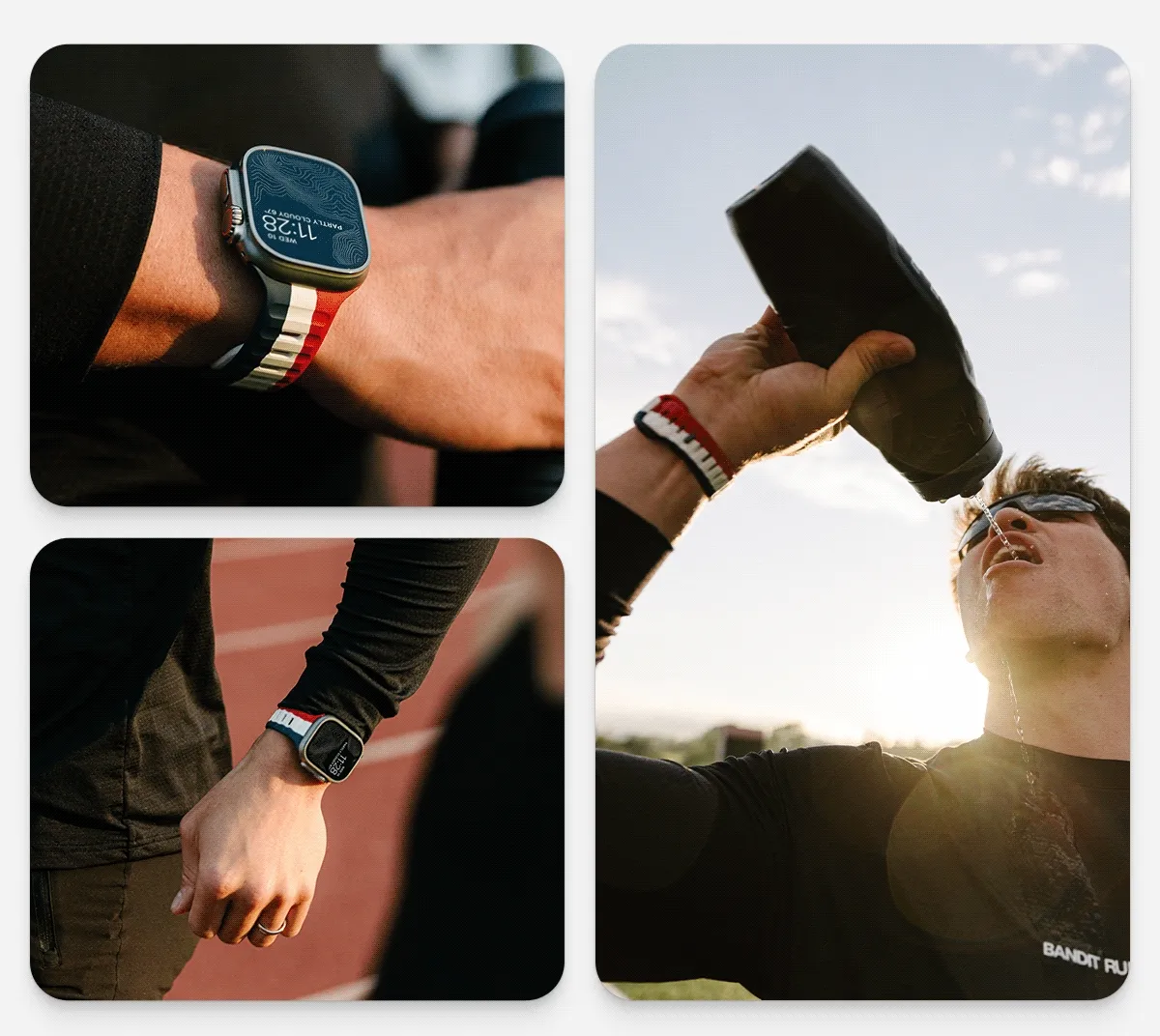 Summer Games Sport Band. Up close and personal with the red white and blue sport band. Drinking water and working out.