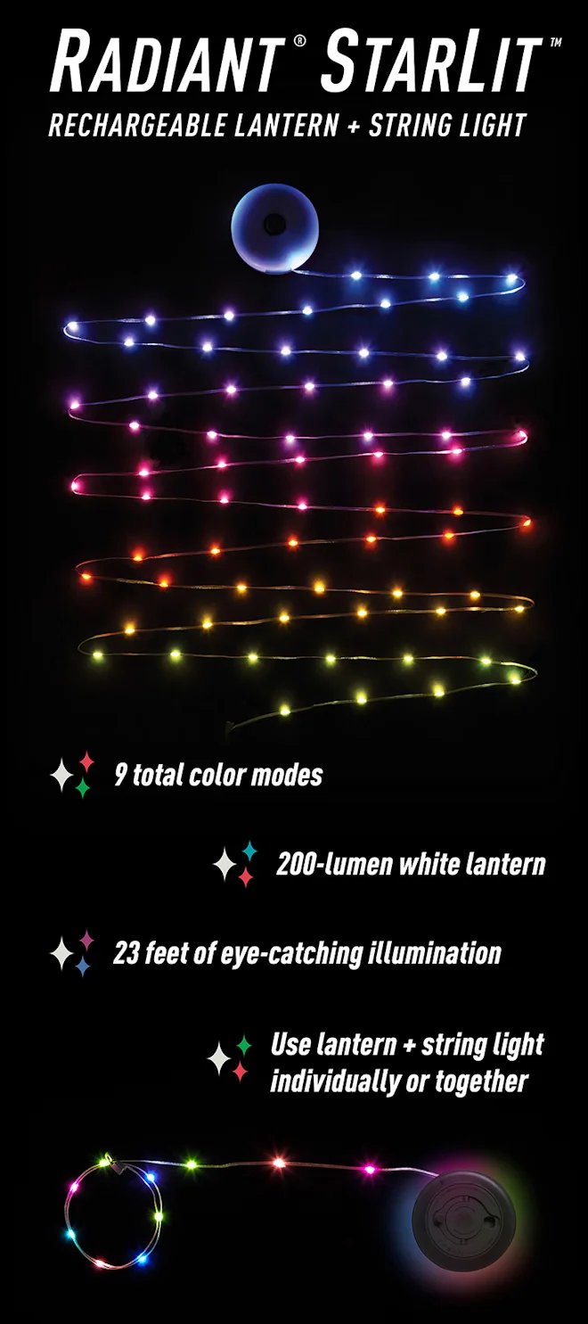 Radiant® StarLit™ Rechargeable Lantern + String Light - Disc-O Select™