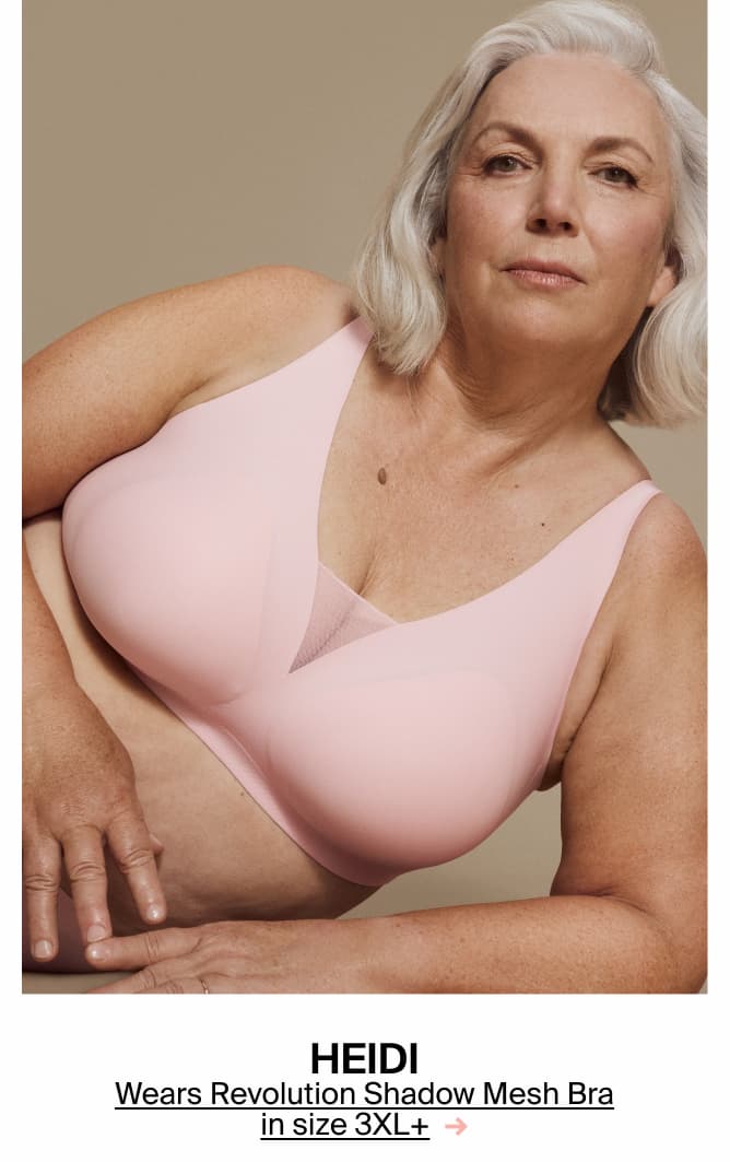 Heidi, wears Revolution Shadow Mesh Bra in size 3XL+