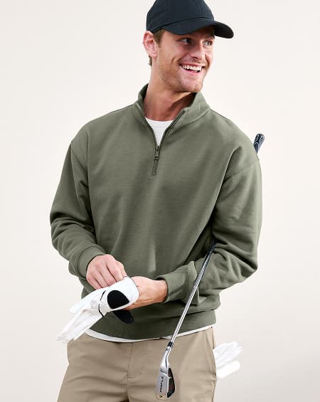 LuxeFleece Men's Half Zip Pullover in Dusk Basil