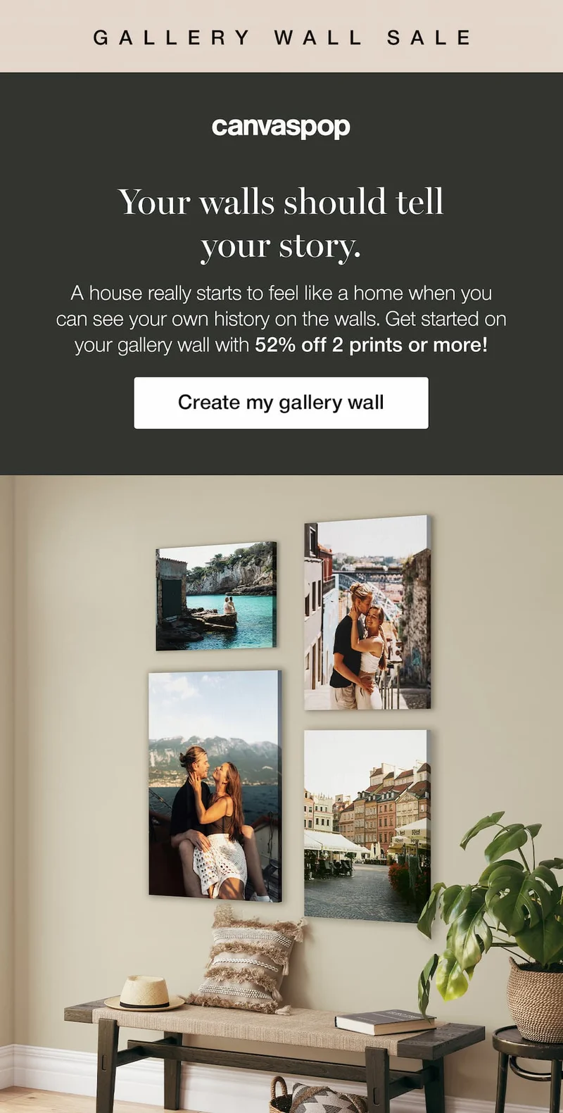 Four canvas prints of a couple on vacation.