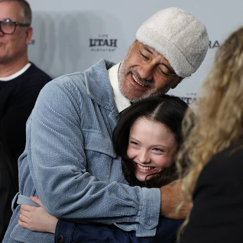 Actors Taika Waititi and Iona Bell on the press line for 'Fing.' Photographer: Gabriel Mayberry