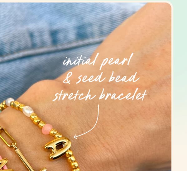 Initial Pearl & Seed Bead Stretch Bracelet