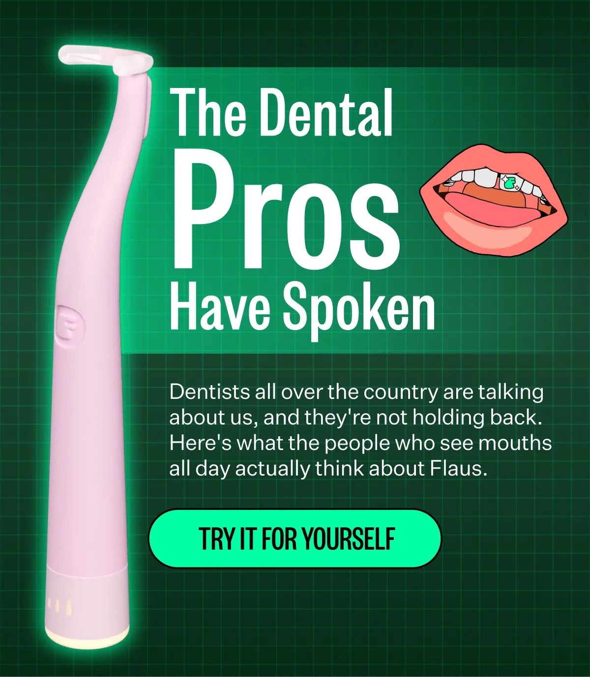 The Dental Pros Have Spoken | Dentists all over the country are talking about us, and they're not holding back. Here's what the people who see mouths all day actually think about Flaus. | Try it for Yourself