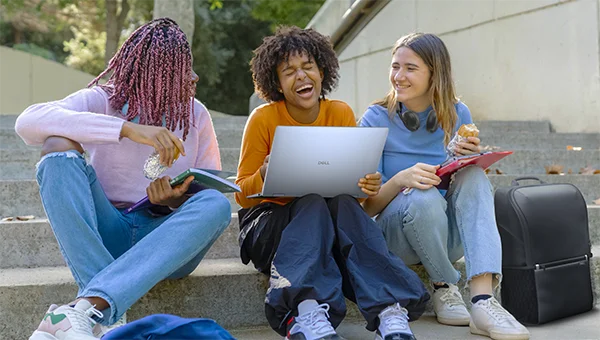 Group of Kids Eating and Laughing on School Steps