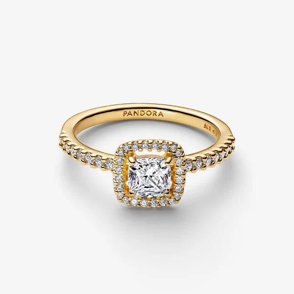Sparkling Square Clear Halo Ring