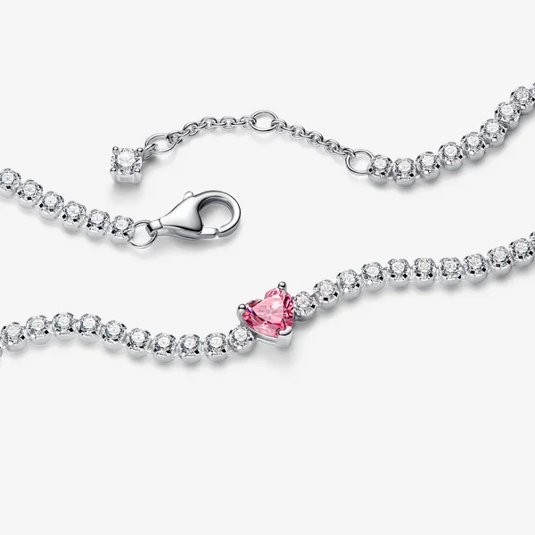 Pink Sparkling Heart Tennis Bracelet