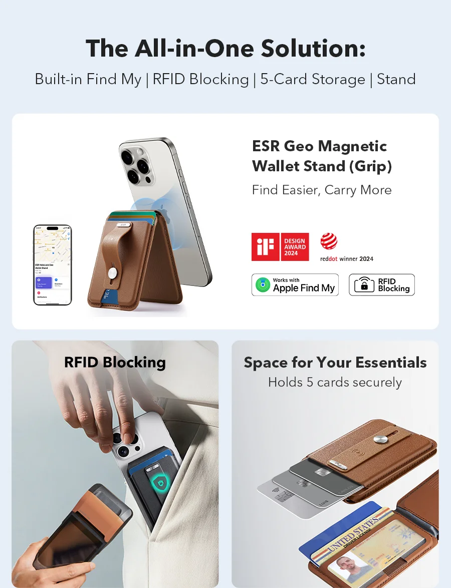 Built-in Find My | RFID Blocking | 5-Card Storage | Stand