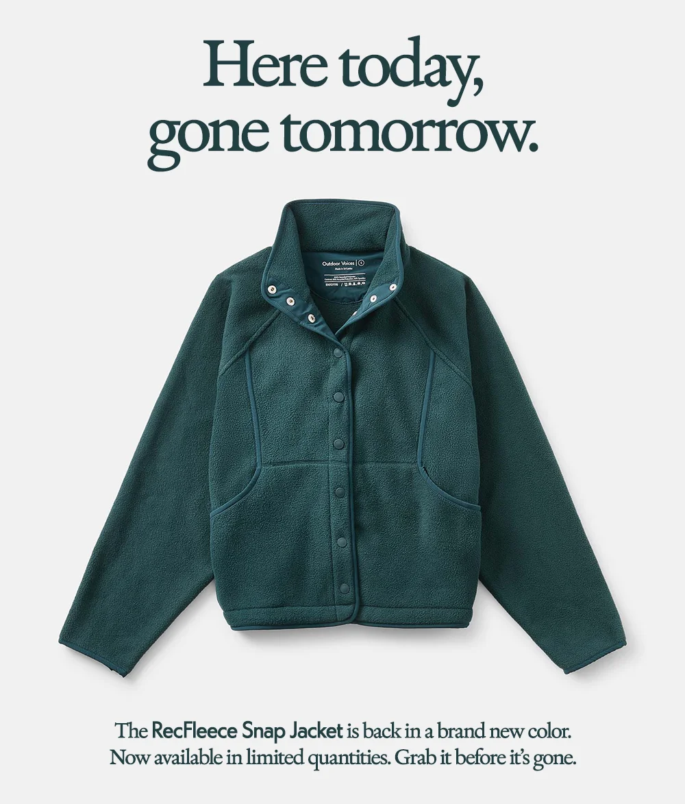 Here today, gone tomorrow. The RecFleece Snap Jacket is back in a brand new color. Now available in limited quantities. Grab it before it's gone.
