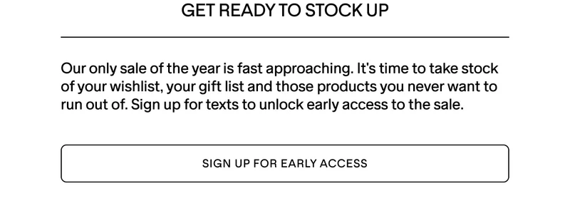 OUR ONLY SALE OF THE YEAR STARTS SOON. PREP YOUR CART.