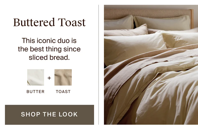 Butter duvet cover and shams paired back to toast sheeting and euro shams.