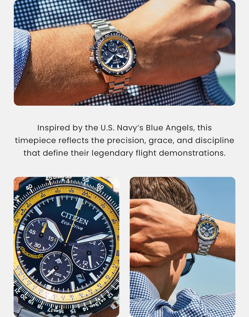 Inspired by the U.S. Navy’s Blue Angels, this timepiece reflects the precision, grace, and discipline that define their legendary flight demonstrations.