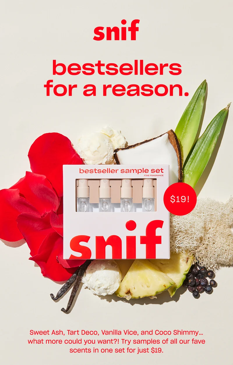 Sweet Ash, Tart Deco, Vanilla Vice, and Coco Shimmy… what more could you want?! Try samples of all our fave scents in one set for just $19.