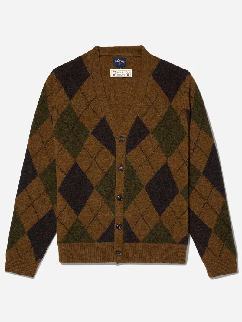 Image of Noah Argyle Shetland Cardigan - Olive / Midnight / Pine
