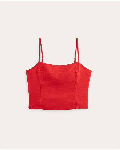 [Image]The Seamed Top in Stretch Linen | Classic Red
