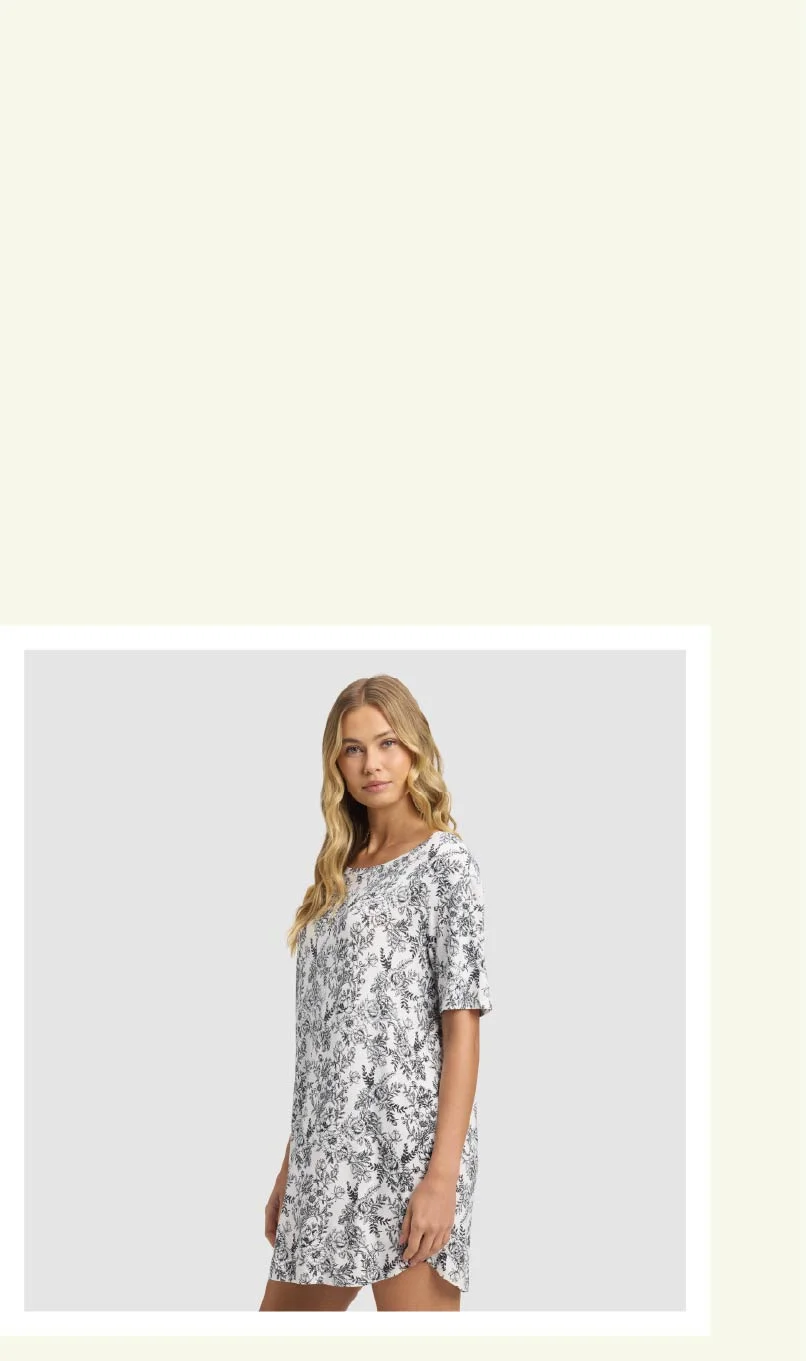 Jet Black Toile Bamboo Sleep Dress