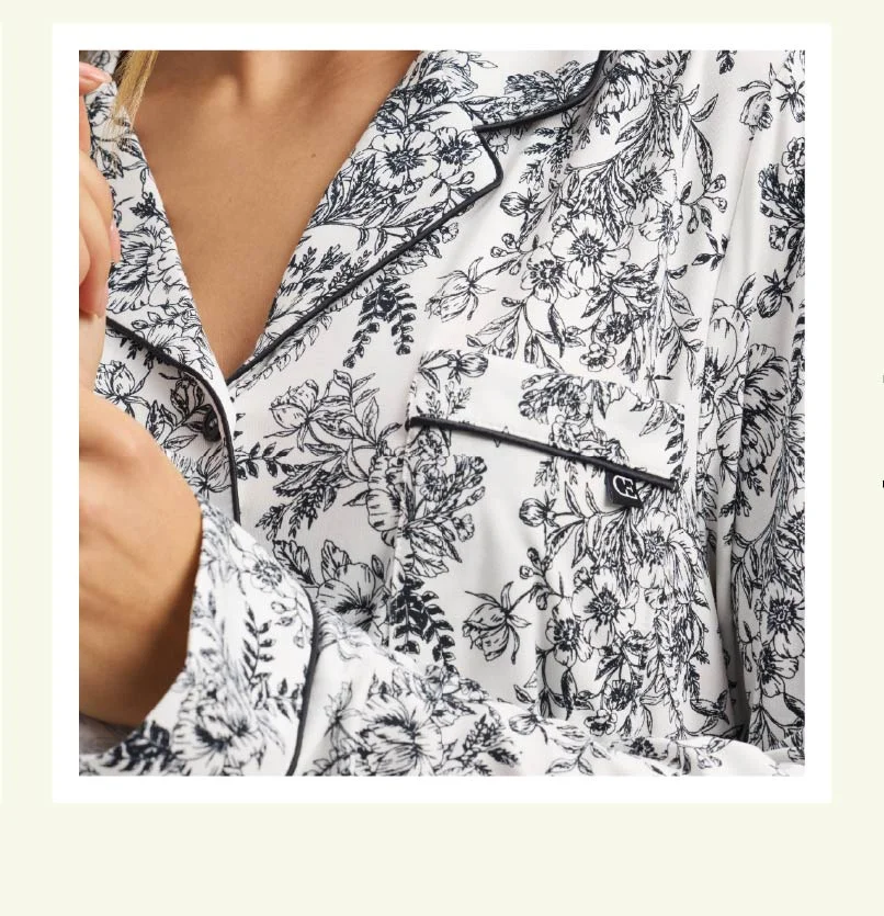 Jet Black Toile Long Sleeve Bamboo Pajama Set