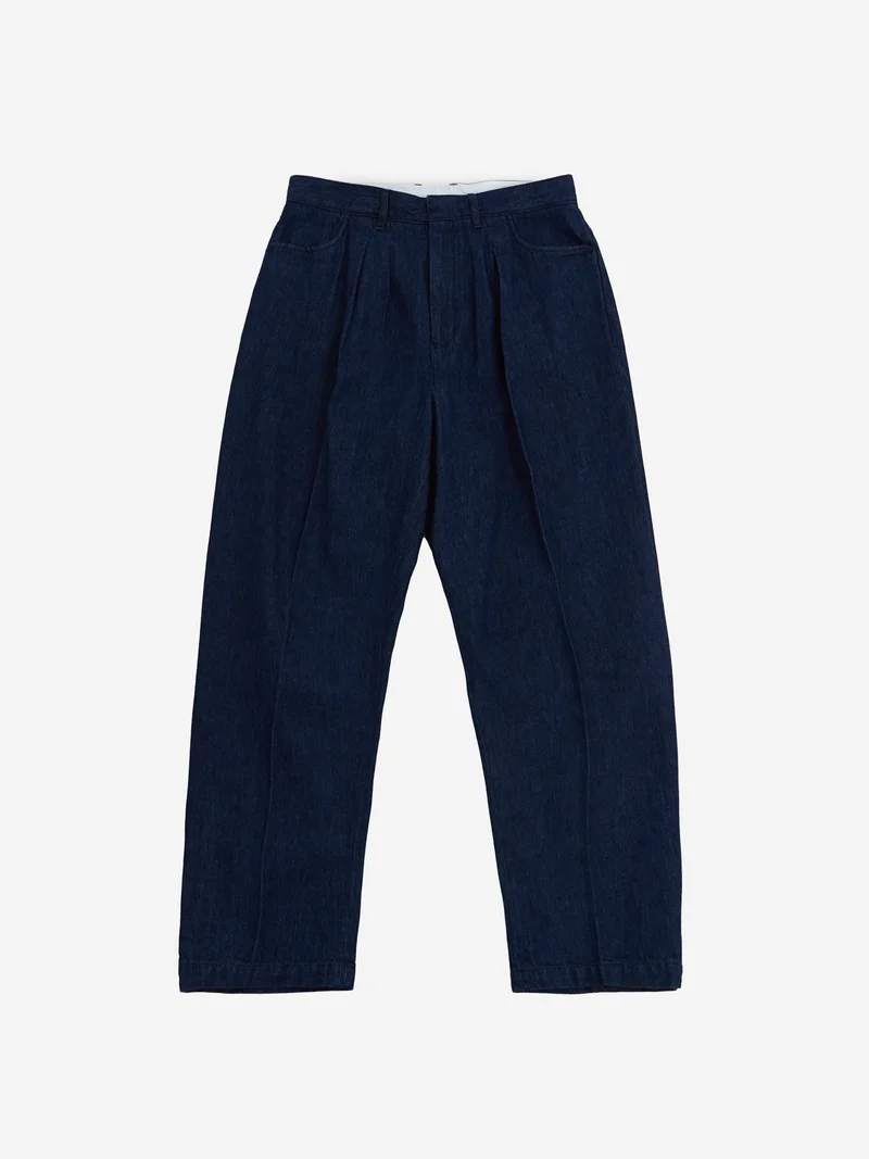 Image of Farah Japan Two Tuck Wide Tapered Pants - Blue