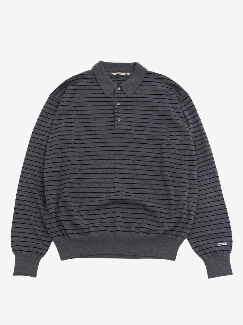 Image of Farah Japan High Gauge Striped Polo Shirt Grey/Navy