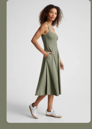 Featherweight At The Ready Square Neck Dress in Grey Sage Heather