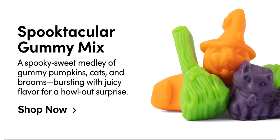 Spooktacular Gummy Mix A spooky-sweet medley of gummy pumpkins, cats, and brooms-bursting with juicy flavor for a howl-out surprise. Shop Now