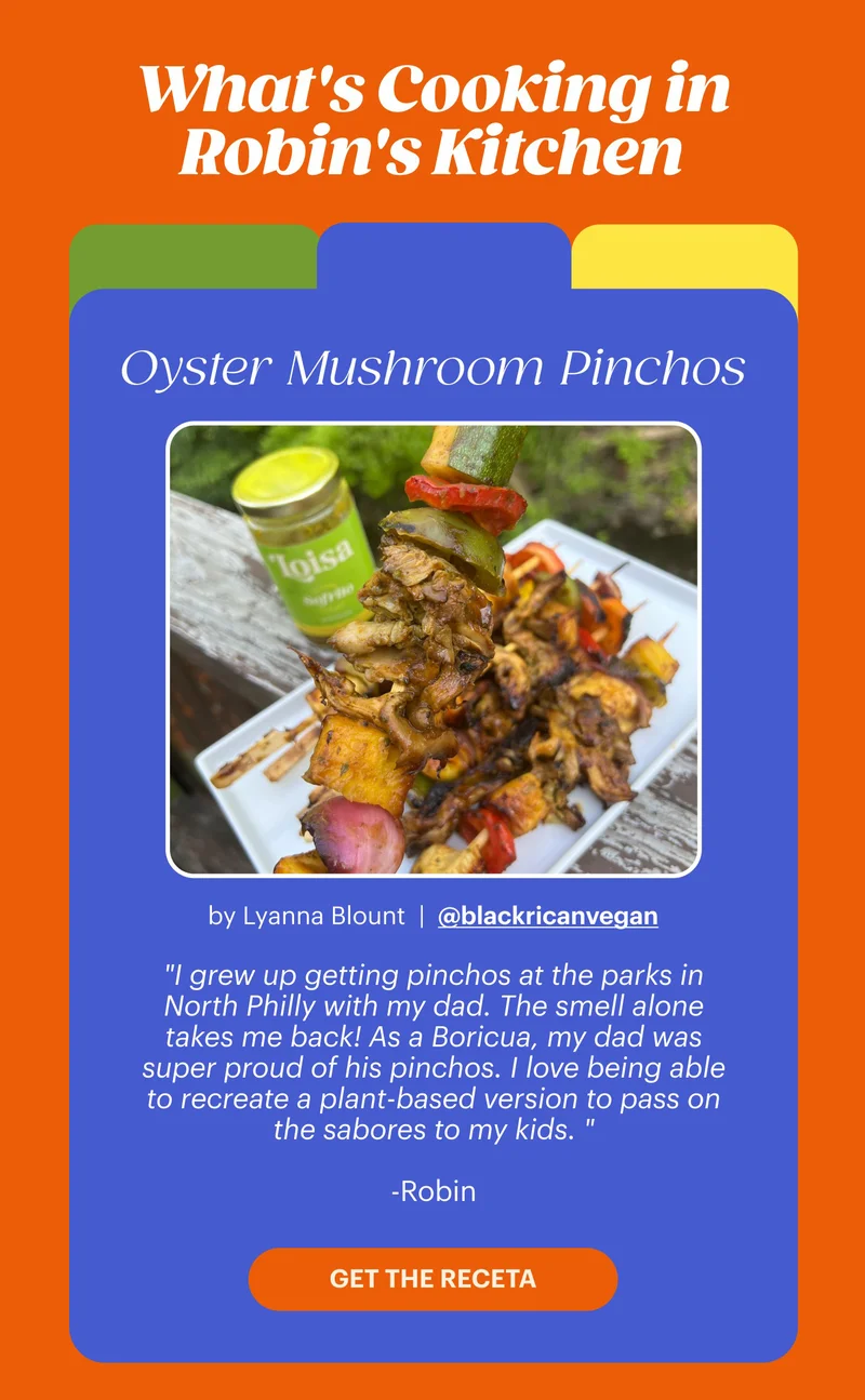 What's Cooking in Robin's Kitchen Oyster Mushroom Pinchos by Black Rican Vegan GET THE RECETA